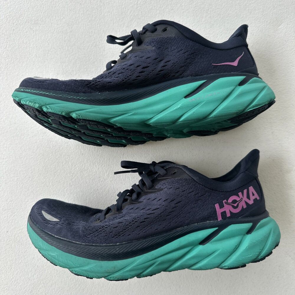 Hoka One One Womens 8.5 B Clifton 8 Blue OSAT Running Athletic Shoes Sneaker